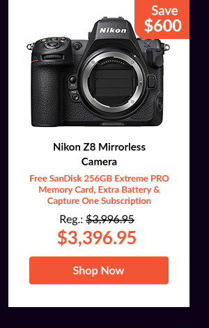 Nikon Z8 Mirrorless Camera   Free SanDisk 256GB Extreme PRO Memory Card, Extra Battery & Capture One Subscription 