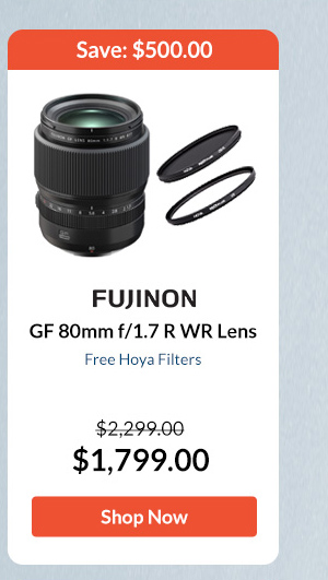 Fujinon GF 80mm f/1.7 R WR Lens   Free Hoya Filters 