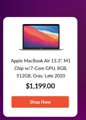 Apple MacBook Air 13.3 with Retina Display, M1 Chip with 8-Core CPU and 7-Core GPU, 8GB Memory, 512GB SSD, Space Gray, Late 2020