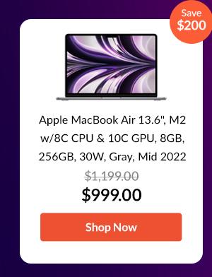 Apple MacBook Air 13.6 with Liquid Retina Display, M2 Chip with 8-Core CPU and 10-Core GPU, 8GB Memory, 256GB SSD, 30W USB-C Power Adapter, Space Gray, Mid 2022