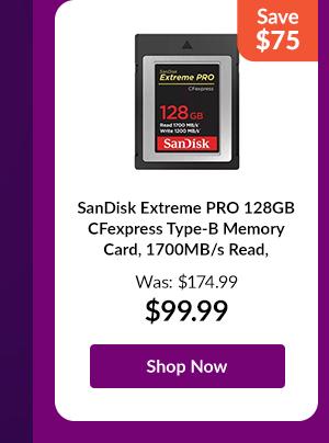 SanDisk Extreme PRO 128GB CFexpress Type-B Memory Card, 1700MB/s Read, 1200MB/s Write