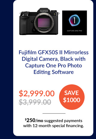 Fujifilm GFX50S II Mirrorless Digital Camera, Black with Capture One Pro Photo Editing Software