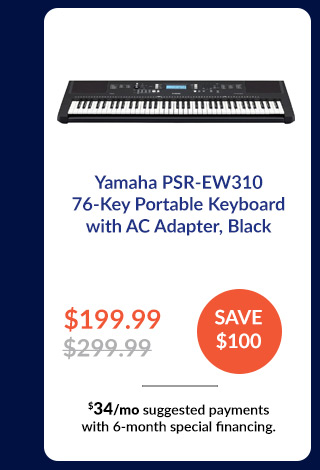 Yamaha PSR-EW310 76-Key Portable Keyboard with AC Adapter, Black
