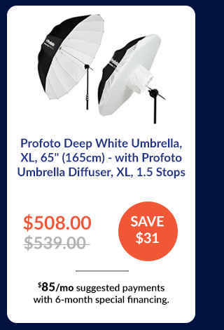 Profoto Deep White Umbrella, XL, 65inches (165cm) - with Profoto Umbrella Diffuser, XL, 1.5 Stops