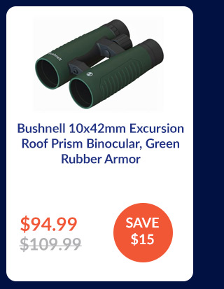 Bushnell 10x42mm Excursion Roof Prism Binocular, Green Rubber Armor