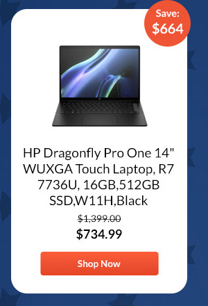 HP Dragonfly Pro One 14inches WUXGA Touch Laptop, R7 7736U, 16GB,512GB SSD,W11H,Black