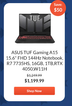 ASUS TUF Gaming A15 15.6inches FHD 144Hz Notebook, R7 7735HS, 16GB, 1TB,RTX 4050,W11H