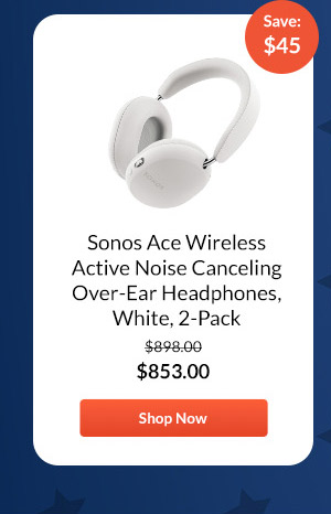 Sonos Ace Wireless Active Noise Canceling Over-Ear Headphones, White, 2-Pack
