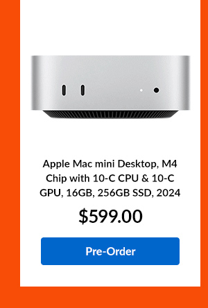 Apple Mac mini Desktop, M4 Chip with 10-C CPU & 10-C GPU, 16GB, 256GB SSD, 2024