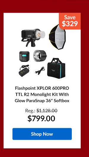 Flashpoint XPLOR 600PRO TTL R2 Monolight Kit With Glow ParaSnap 36inches Softbox