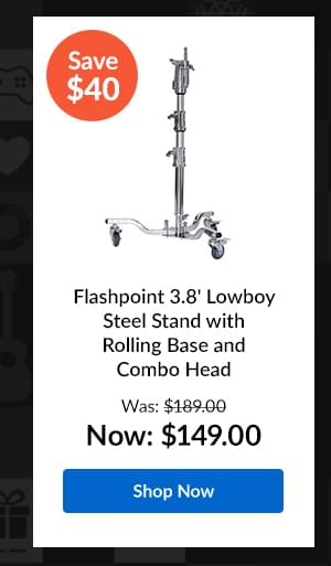 Flashpoint 3.8' Lowboy Steel Stand with Rolling Base and Combo Head