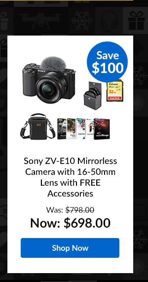 Sony ZV-E10 Mirrorless Camera with 16-50mm Lens (Black) with PC Software & Acc.