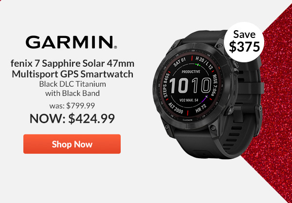 Garmin fenix 7 Sapphire Solar 47mm Multisport GPS Smartwatch, Black DLC Titanium with Black Band