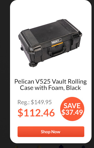 Pelican V525 Vault Rolling Case with Foam, Black