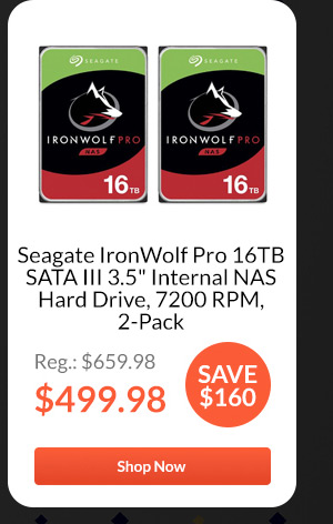 Seagate IronWolf Pro 16TB SATA III 3.5inches Internal NAS Hard Drive, 7200 RPM, 2-Pack