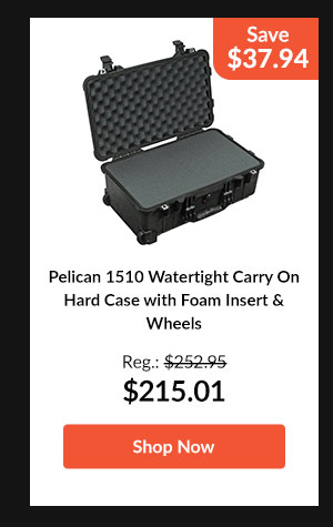 Pelican 1510 Watertight Carry On Hard Case with Foam Insert & Wheel