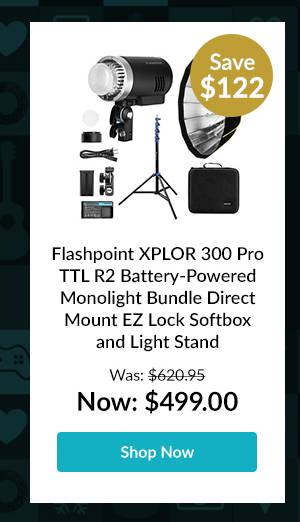 Flashpoint XPLOR 300 Pro TTL R2 Battery-Powered Monolight Bundle Direct Mount EZ Lock Softbox and Light Stand