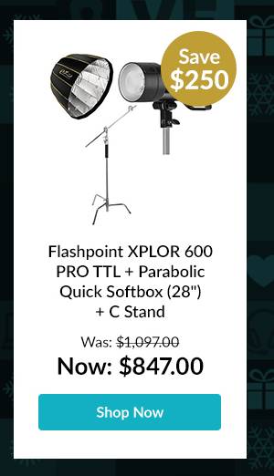 Flashpoint XPLOR 600 PRO TTL + Parabolic Quick Softbox (28) + C Stand