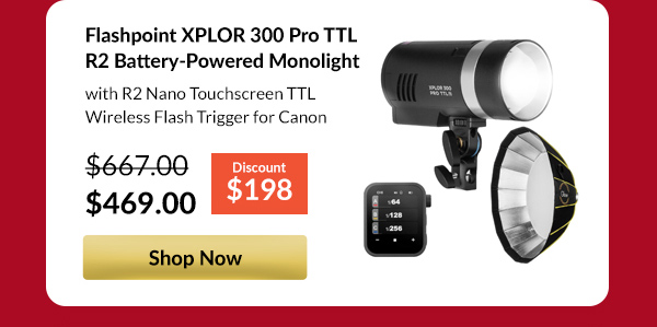 Flashpoint XPLOR 300 Pro TTL R2 Battery-Powered Monolight with R2 Nano Touchscreen TTL Wireless Flash Trigger for Canon