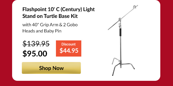 Flashpoint 10' C (Century) Light Stand on Turtle Base Kit w/40inches Grip Arm & 2 Gobo Heads and Baby Pin