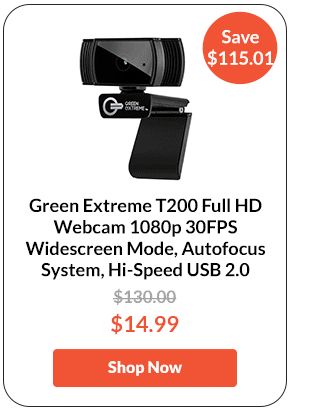 Green Extreme T200 Full HD Webcam 1080p 30FPS Widescreen Mode, Autofocus System, Hi-Speed USB 2.0