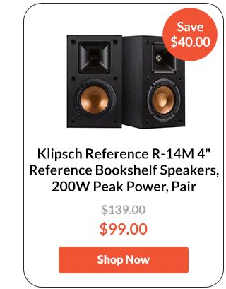 Klipsch Reference R-14M 4 Reference Bookshelf Speakers, 200W Peak Power, Pair