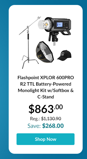 Flashpoint XPLOR 600PRO R2 TTL Battery-Powered Monolight Kit w/Softbox & C-Stand