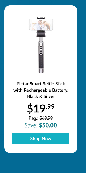 Pictar Smart Selfie Stick with Rechargeable Battery, Black & Silver