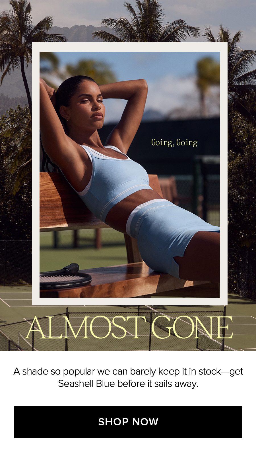 GOING, GOING ALMOST GONE, A HADE SO POPULAR WE CAN BARELY KEEP IT IN STOCK - GET SEASHELL BLUE BEFORE IT SAILS AWAY. SHOP NOW