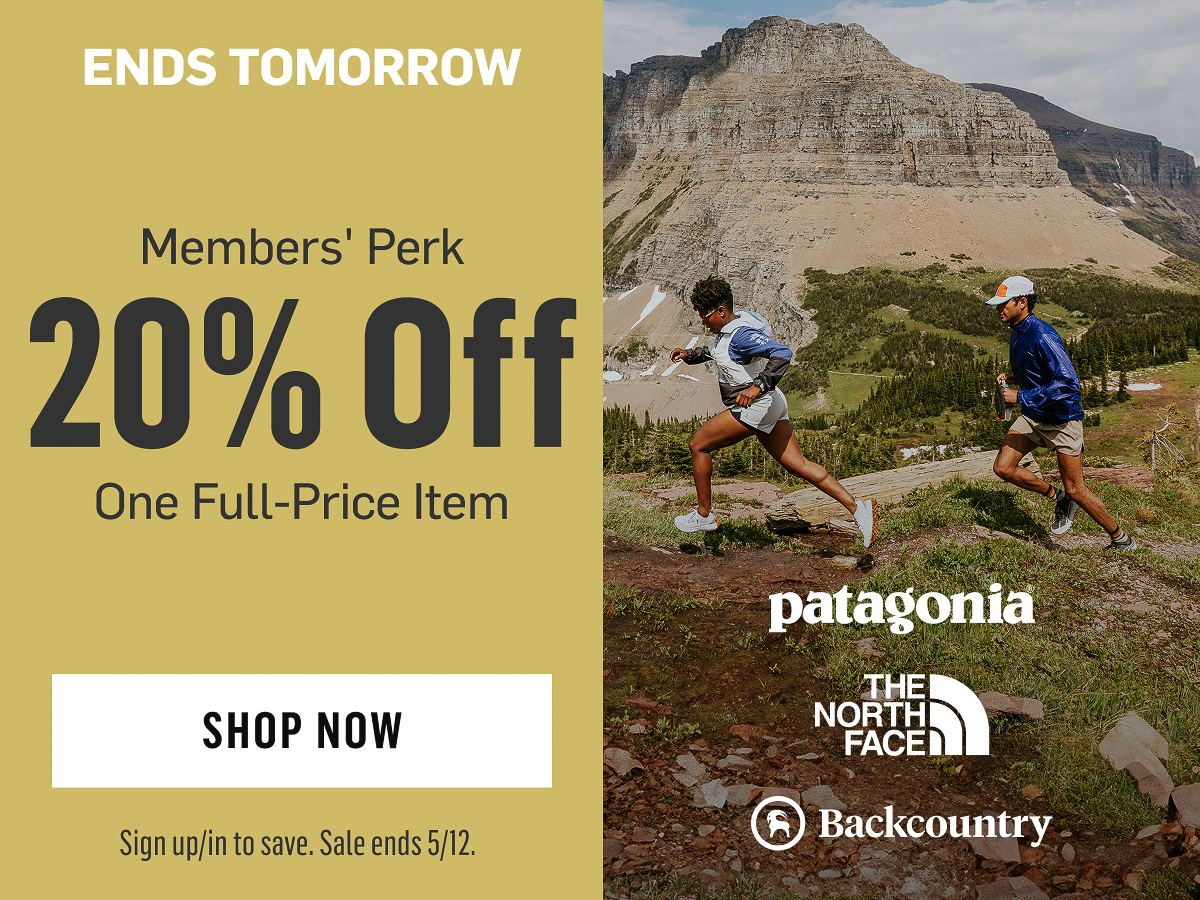Ends Tomorrow Members' Perk 20% OFF One Full-Price Item Shop Now Sign up/in to save. Sale ends 5/12. Patagonia The North Face Backcountry