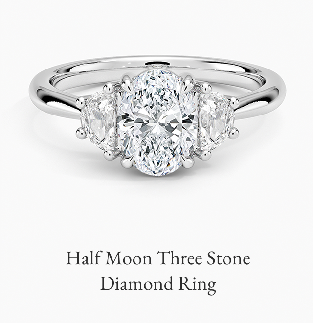 Half Moon Three Stone Diamond Ring