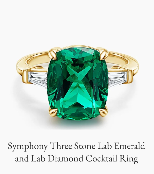 Symphony Three Stone Lab Emerald and Lab Diamond Cocktail Ring