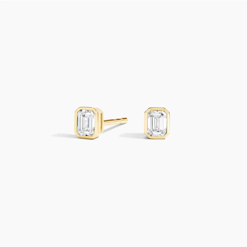  Emerald Cut Lab Diamond Bezel Stud Earrings