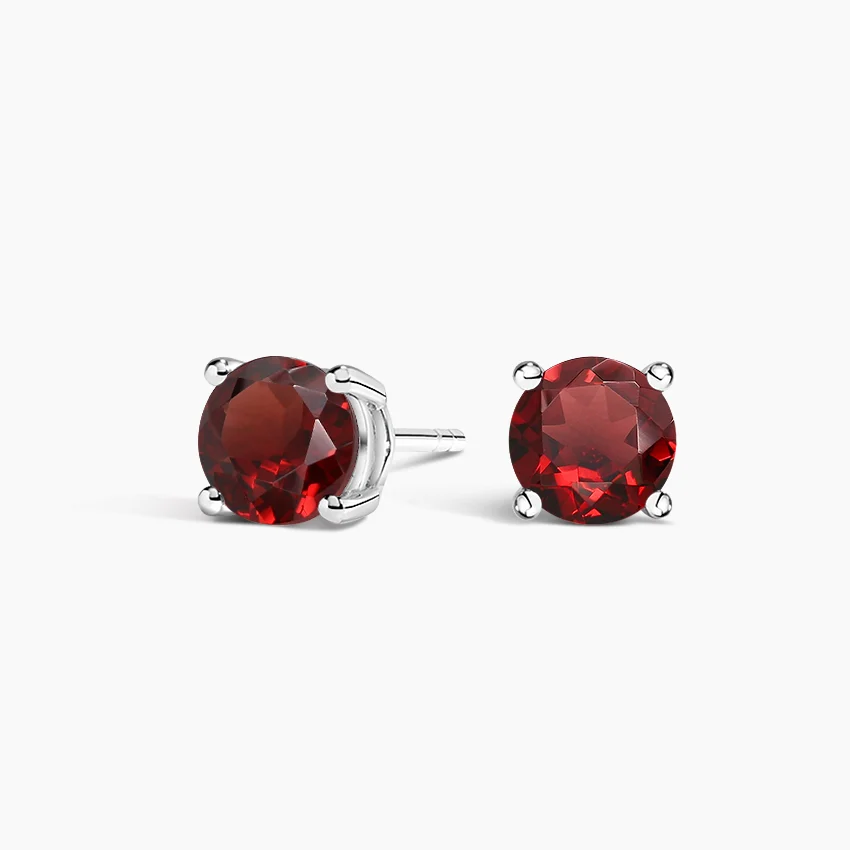 Solitaire Garnet Stud Earrings