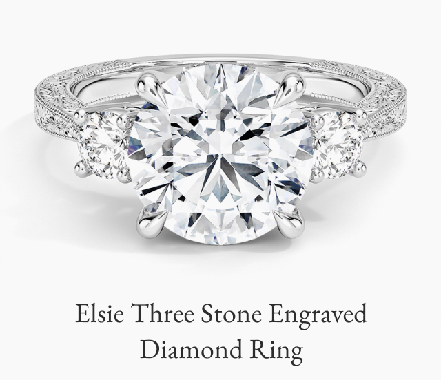 Elsie Three Stone Engraved Diamond Ring
