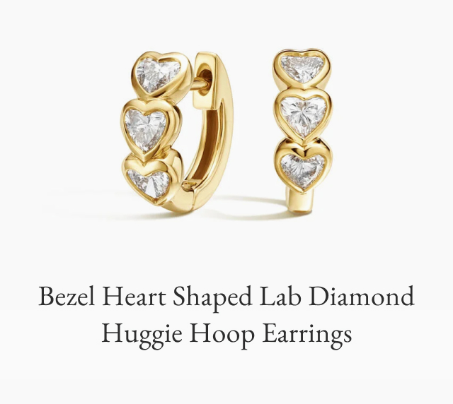 Bezel Heart Shaped Lab Diamond Huggie Hoop Earrings