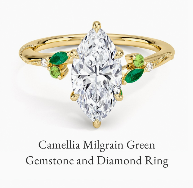 Camellia Milgrain Green Gemstone and Diamond Ring