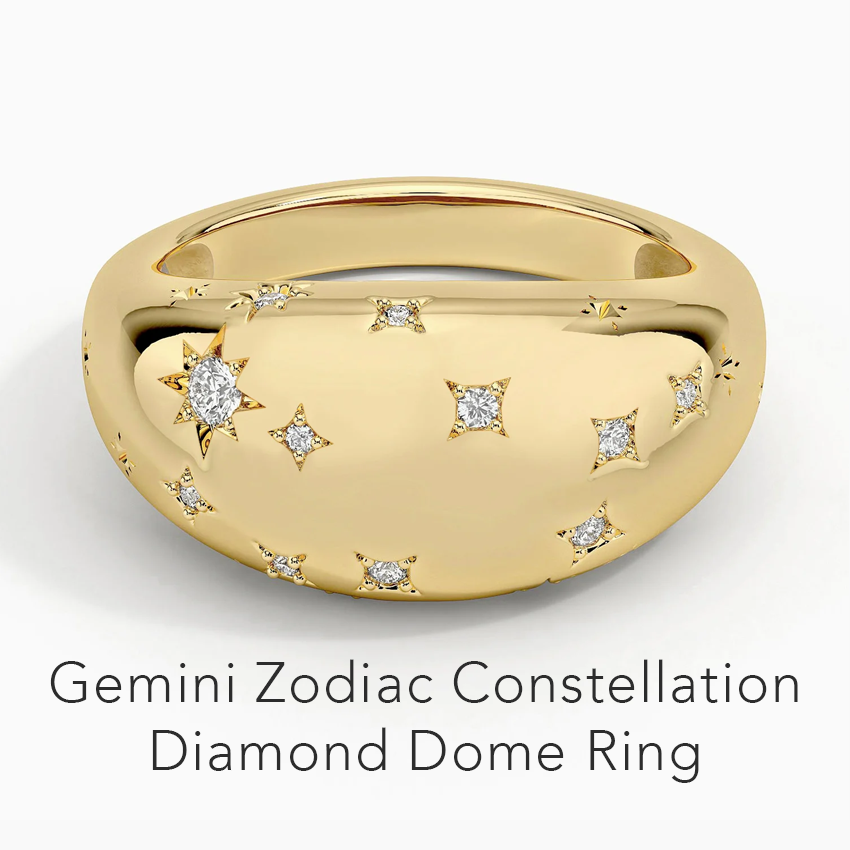 Gemini Zodiac Constellation Diamond Dome Ring 