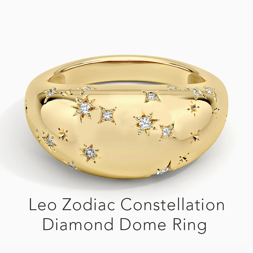 Leo Zodiac Constellation Diamond Dome Ring 