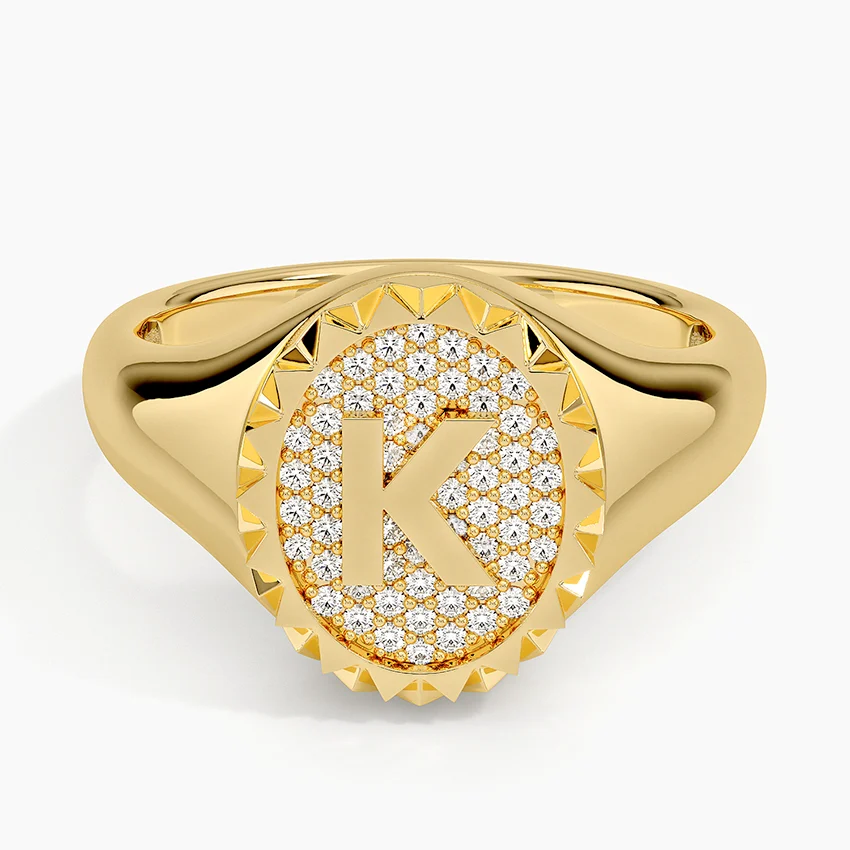 Initial Diamond Signet Ring