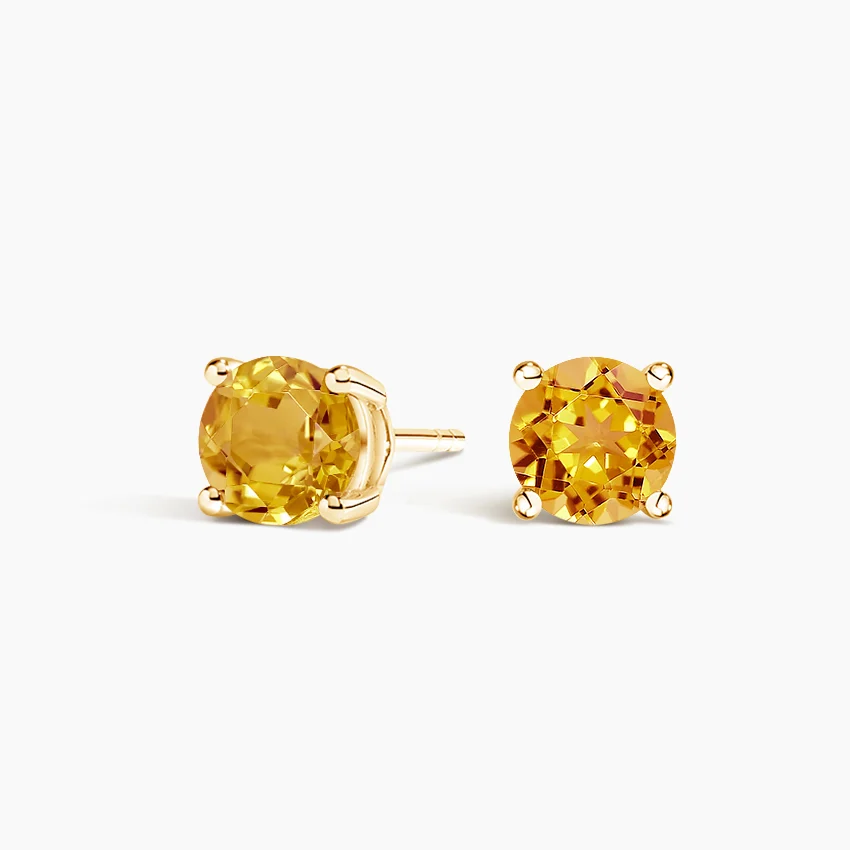 Solitaire Citrine Stud Earrings