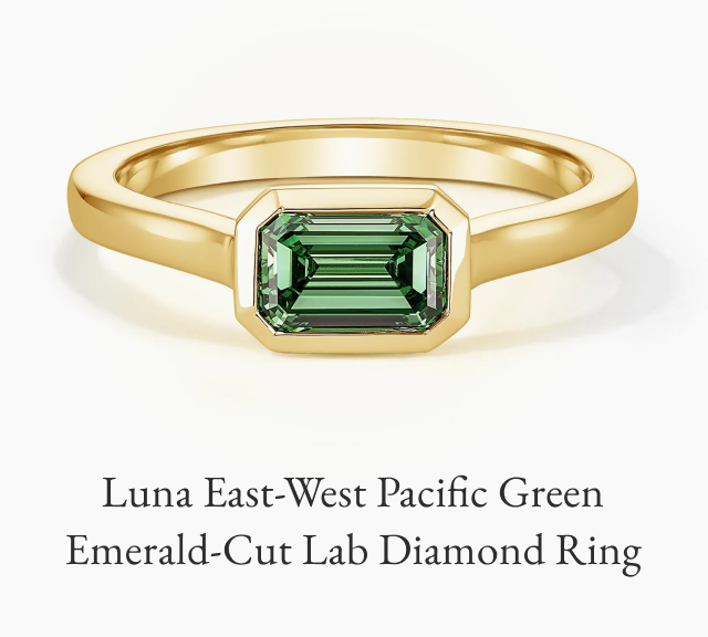 Luna East-West Pacific Green Emerald-Cut Lab Diamond Ring 
