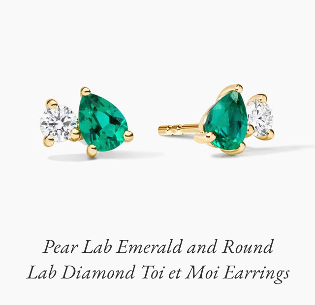 Pear Lab Emerald and Round Lab Diamond Toi et Moi Earrings