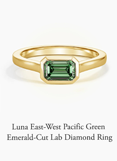 Luna East-West Pacific Green Emerald-Cut Lab Diamond Ring
