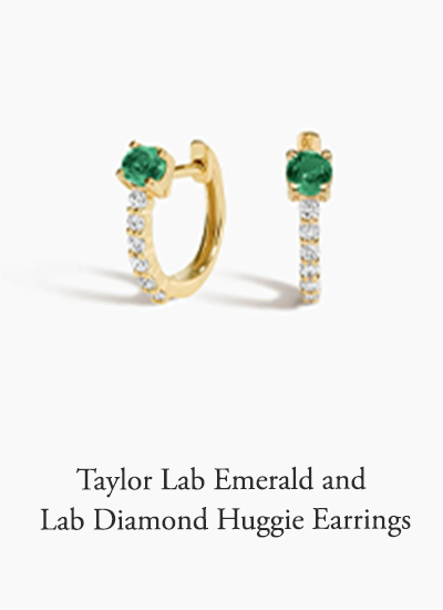 Taylor Lab Emerald and Lab Diamond Huggie Earrings