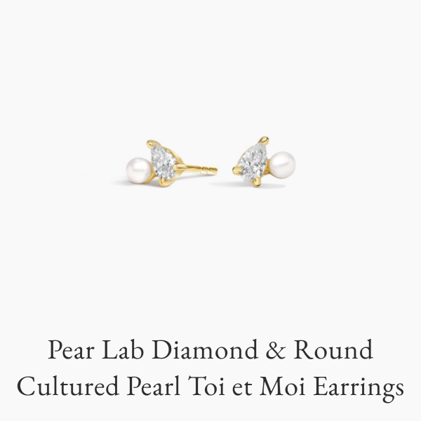 Pear Lab Diamond and Round Cultured Pearl Toi et Moi Earrings