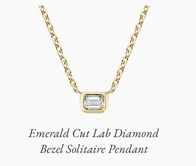 Emerald Cut Lab Diamond Bezel Solitaire Pendant 