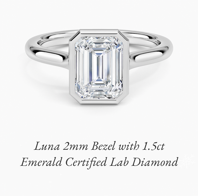 Luna 2mm Bezel with 1.5ct Emerald Certified Lab Diamond