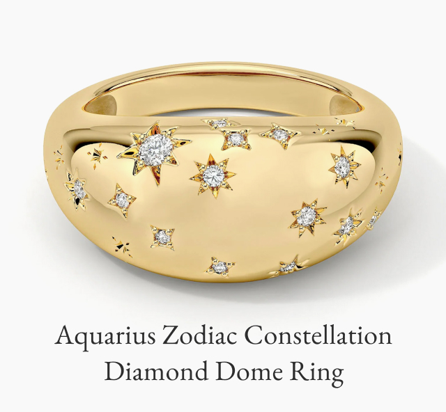 Aquarius Zodiac Constellation Diamond Dome Ring