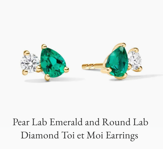 Pear Lab Emerald and Round Lab Diamond Toi et Moi Earrings